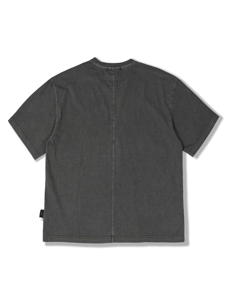 HEAVYWEIGHT TEE in FADED GRAPHITE, first production run — Back (studio, September 2026)