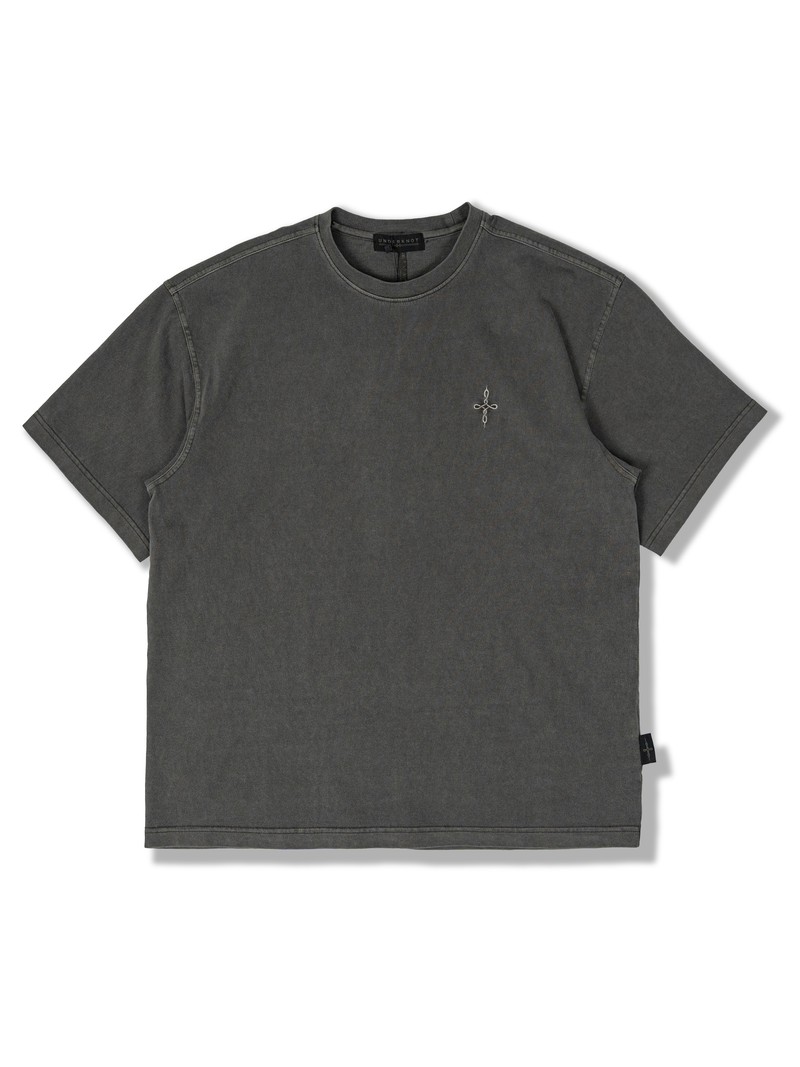 HEAVYWEIGHT TEE in FADED GRAPHITE, first production run — Front (studio, September 2026)