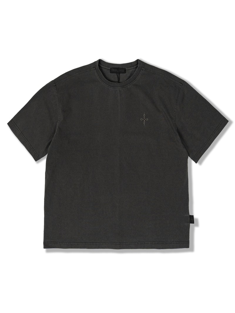 HEAVYWEIGHT TEE in WASHED CHARCOAL, first production run — Front (studio, September 2026)