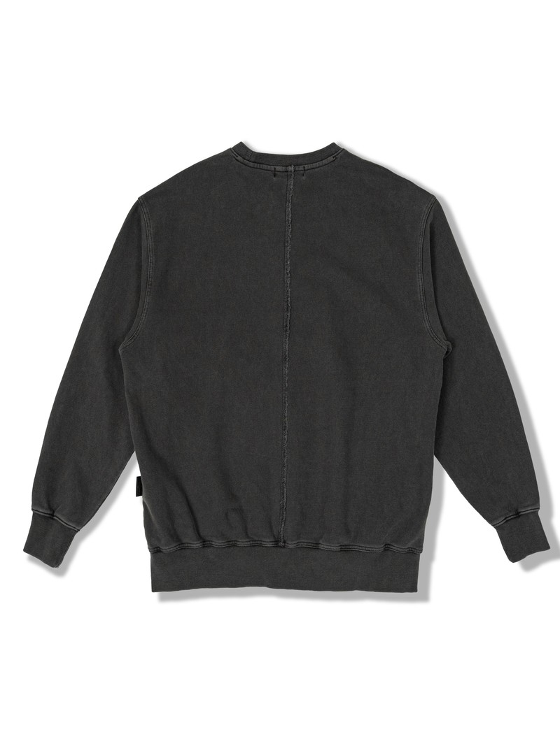 PIGMENT FADE SWEATSHIRT in WASHED CHARCOAL, first production run — Back (studio, September 2026)