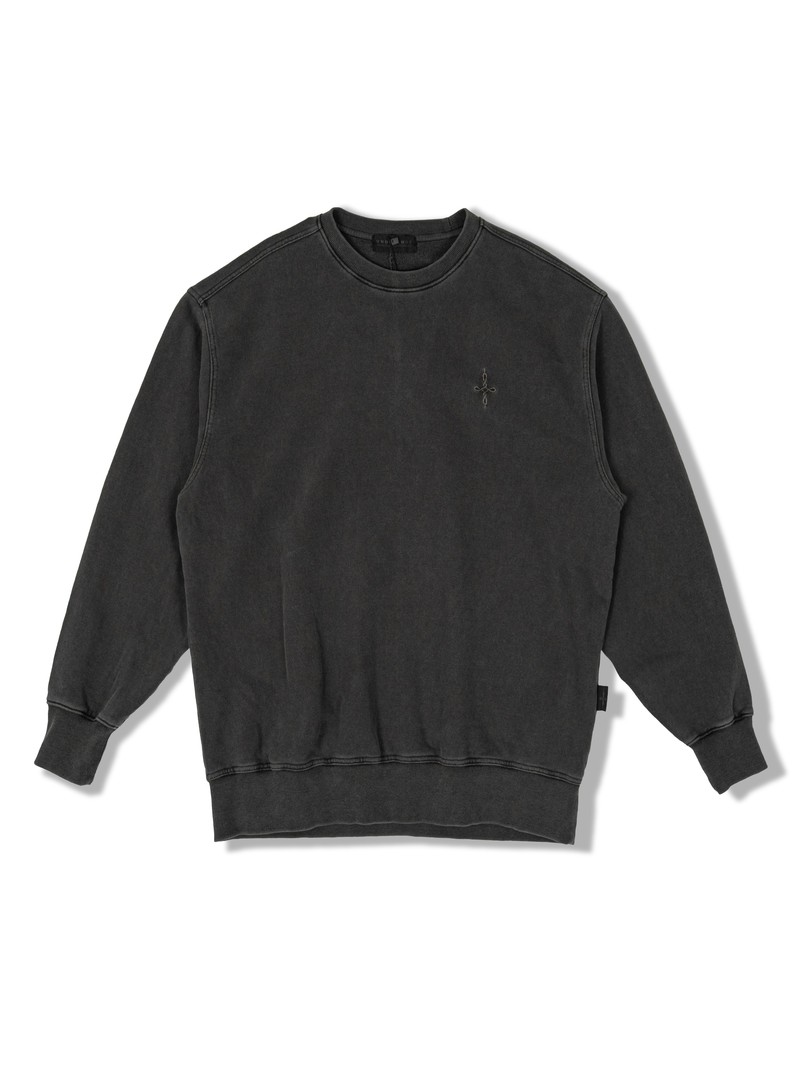 PIGMENT FADE SWEATSHIRT in WASHED CHARCOAL, first production run — Front (studio, September 2026)