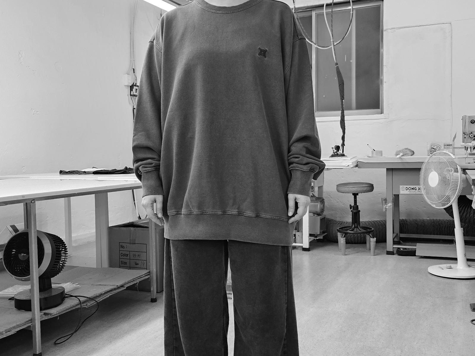 Face-free on-body fit review of the current charcoal sweatshirt sample